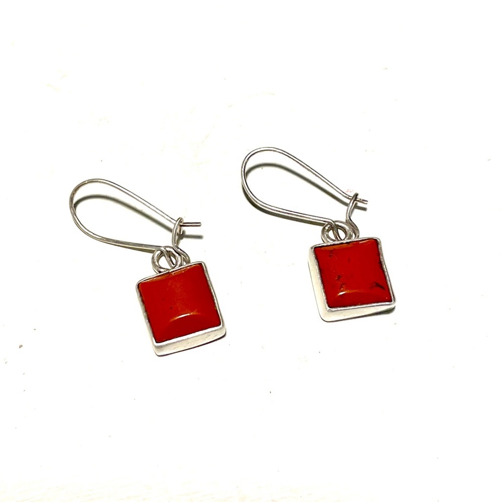 Elegant 925 Silver and Red Stone Square Earrings